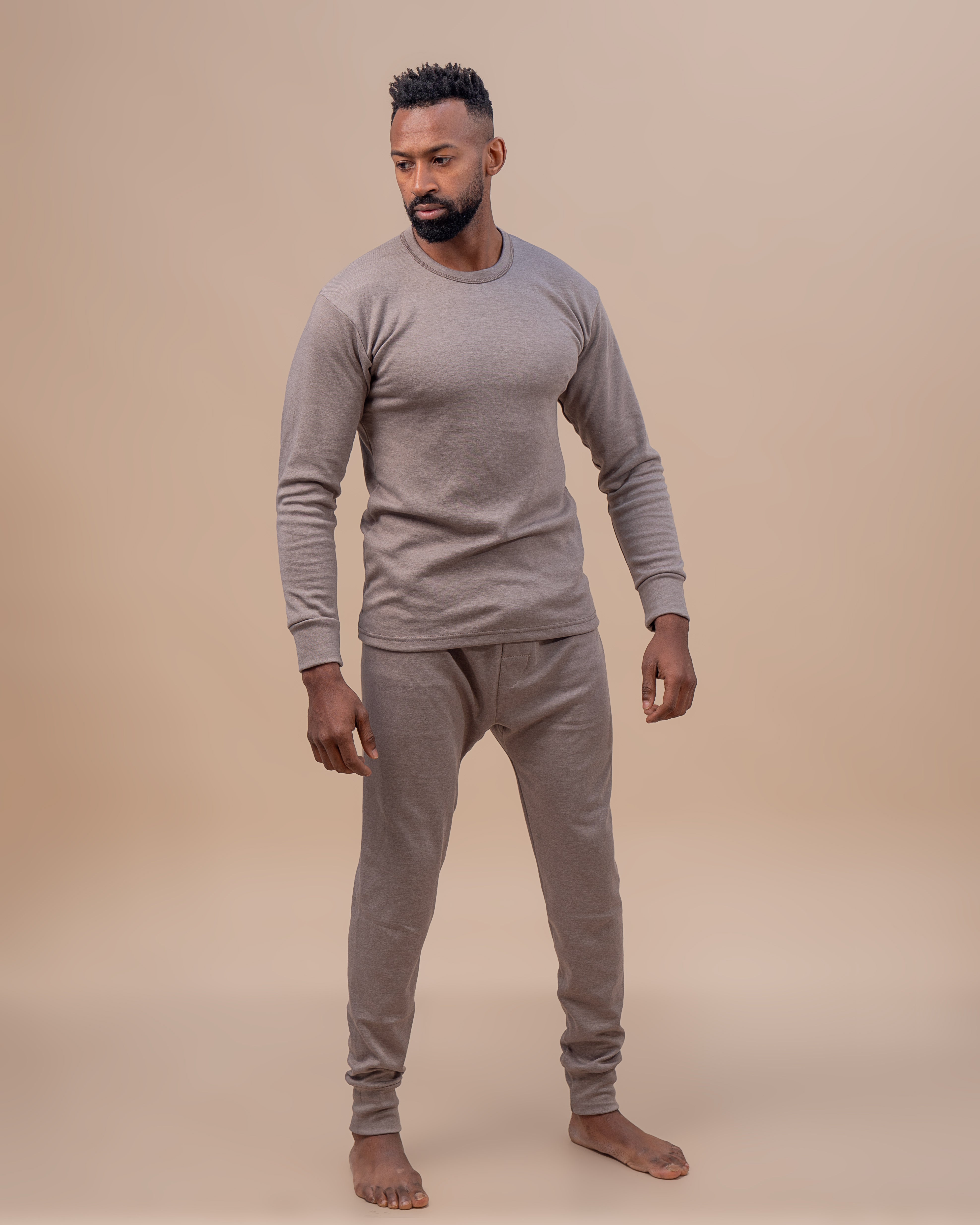 Premium Cotton Taupe Brown Thermal Set