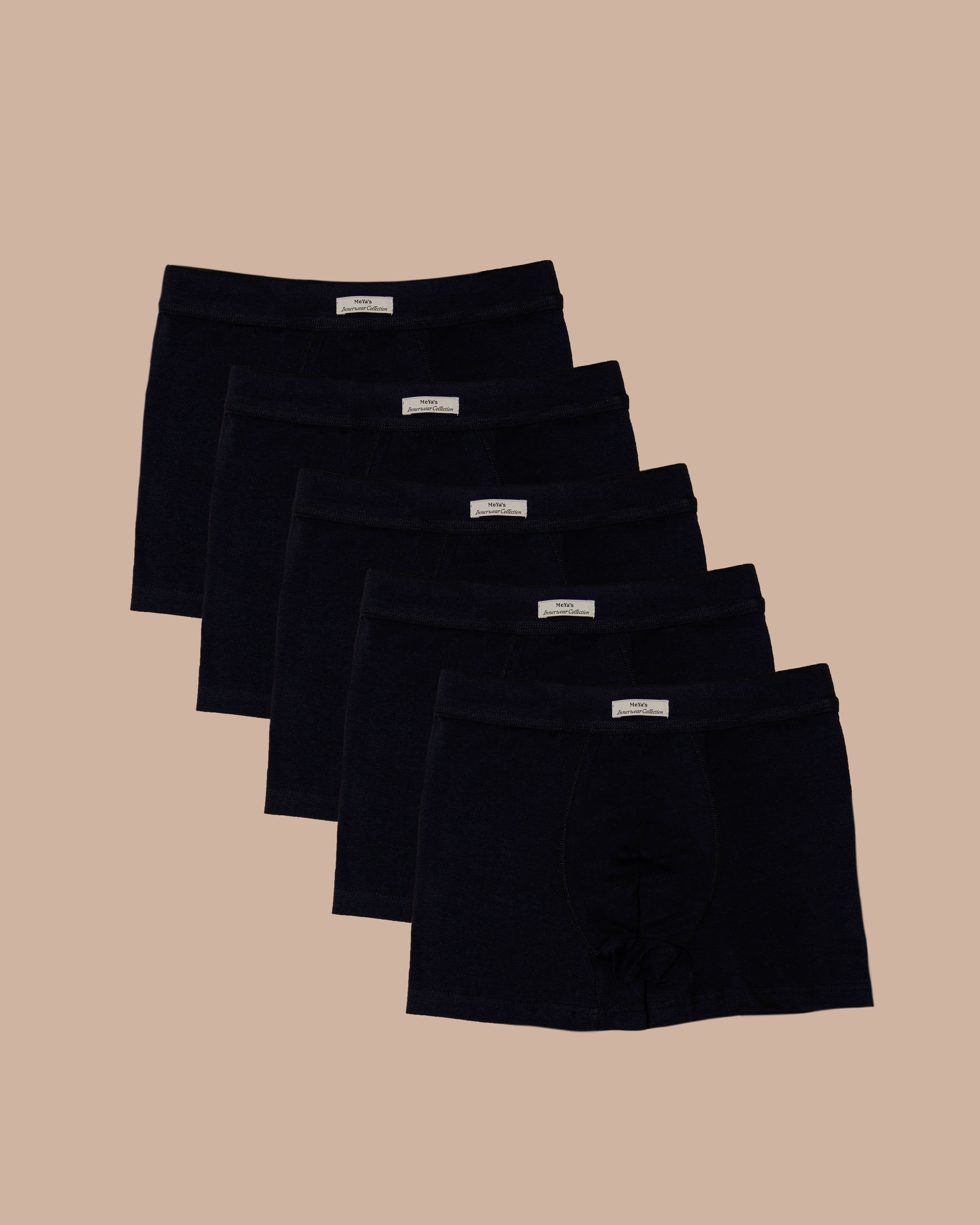 5-Pack Pure Black Cotton Boxer Briefs