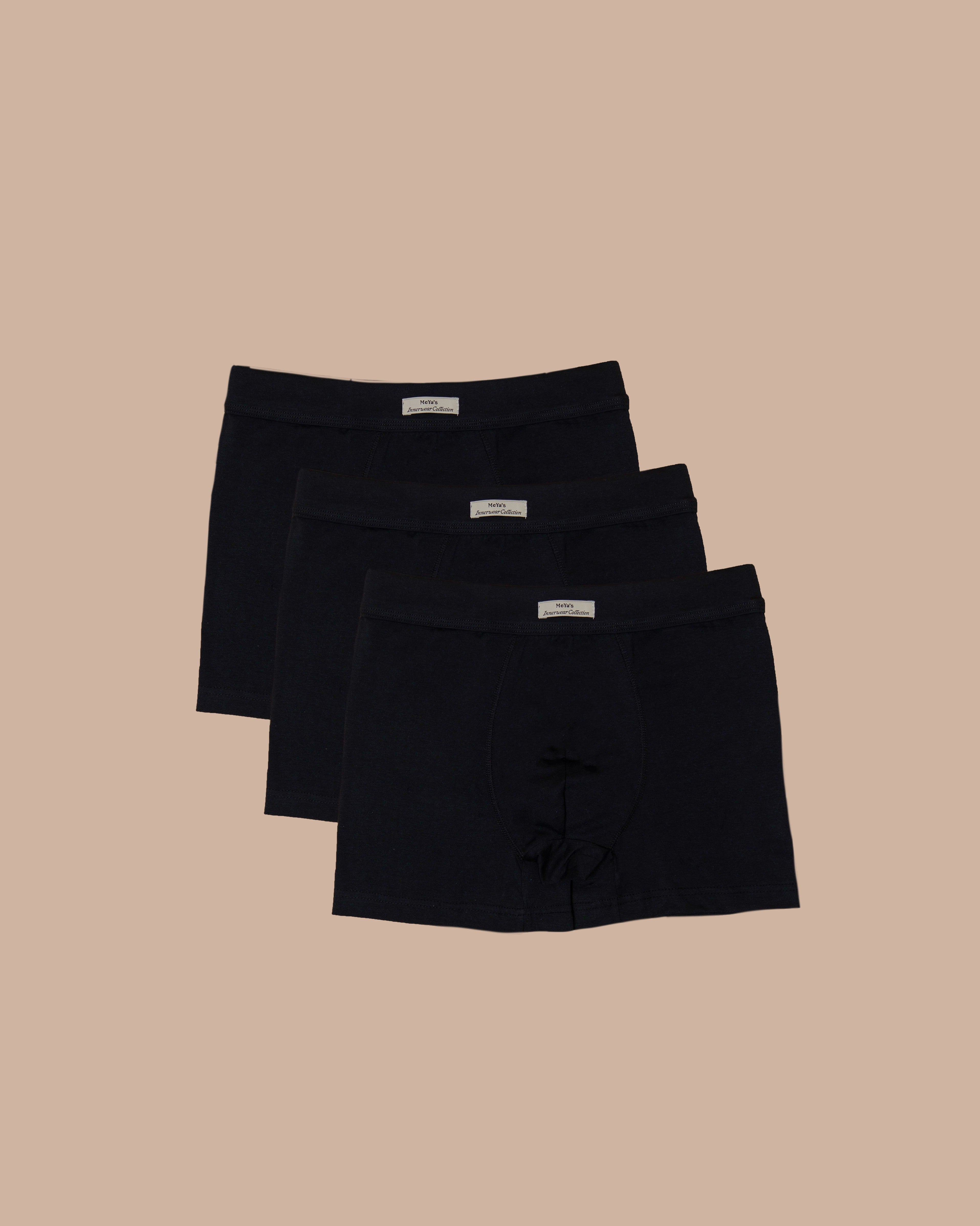 3-Pack Pure Black Cotton Boxer Briefs